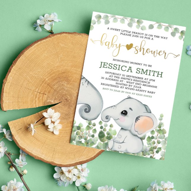 Invitation Baby shower d'éléphant d'aquarelle neutre pour le  (Créateur téléchargé)