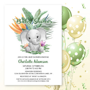 Invitation Baby shower d'éléphant de bébé tropical