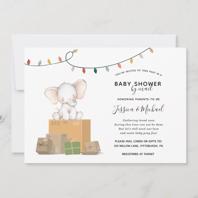 Invitation Baby shower d'éléphant de fête par courrier (Devant)
