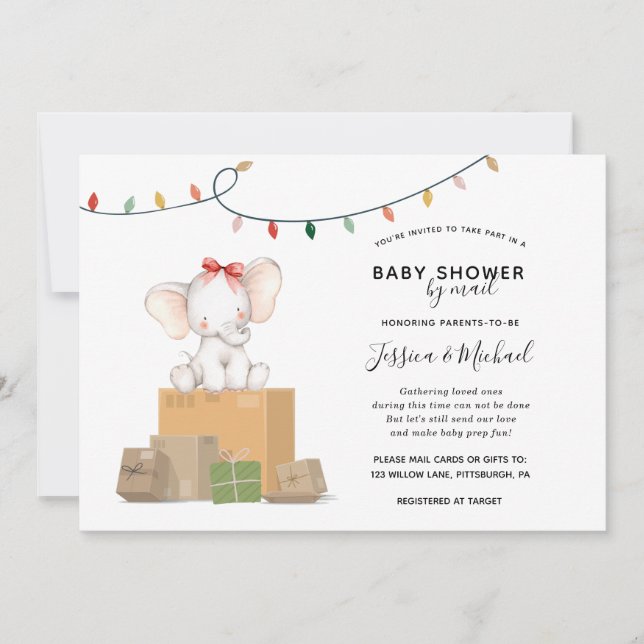 Invitation Baby shower d'éléphant de fête par courrier (Devant)
