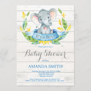Invitation Baby shower d'éléphant de garçon rustique Invitati