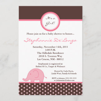 Invitation Baby shower d'éléphant de la fille rose