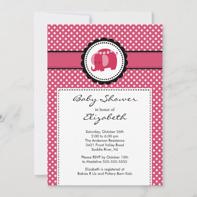 Invitation Baby shower d'éléphant de Morue Point P (Devant)