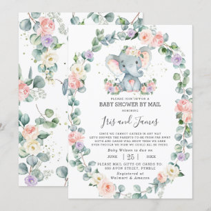 Invitation Baby shower d'éléphant floral violet par la poste