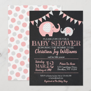 Invitation Baby shower d'éléphant gris rose mou