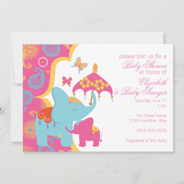 Invitation Baby shower d'éléphant marocain (Devant)