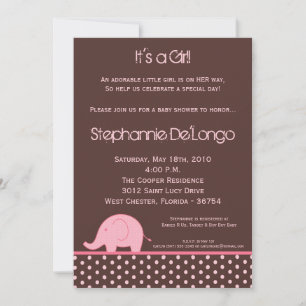 Invitation Baby shower d'éléphant pour fille rose 