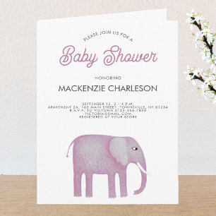 Invitation Baby shower d'éléphant rose