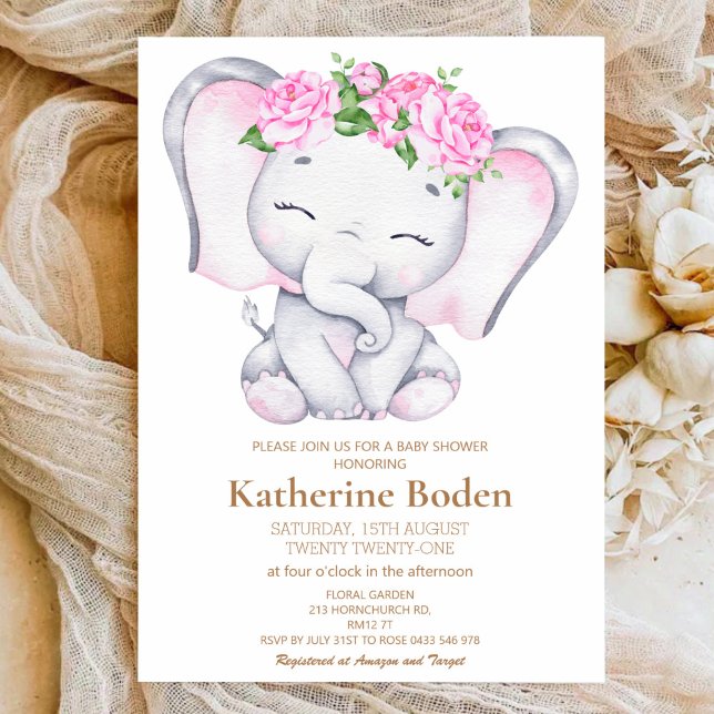 Invitation Baby shower d'éléphant rose (Créateur téléchargé)