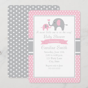 Invitation Baby shower d'éléphant rose et gris