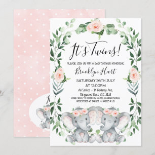 Invitation Baby shower d'éléphant rose fleuri