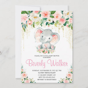 Invitation Baby shower d'éléphant rose pâle rose