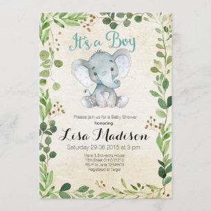 Invitation Baby shower d'éléphant vert