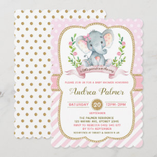 Invitation Baby shower d'éléphants de filles rose 