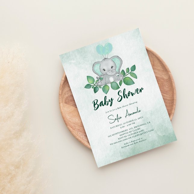 Invitation Baby shower d'éléphants mignons de Woodland (Créateur téléchargé)
