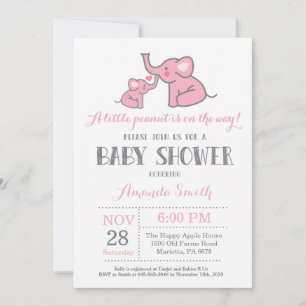 Invitation Baby shower d'éléphants rose et gris