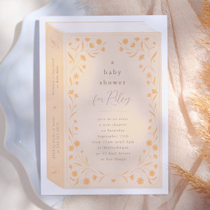 Invitation Baby Shower Délicat sur le thème du livre de fleur