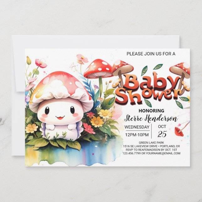 Invitation Baby shower d'émerveillement de champignons (Devant)