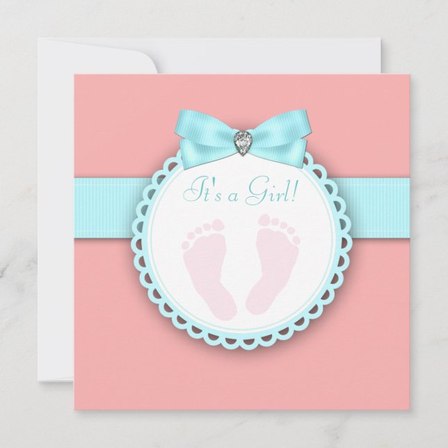 Invitation Baby shower d'empreinte couleur bleu Turquoise (Devant)