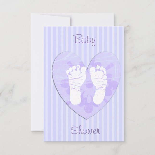 Invitation Baby shower d'empreintes de bébé lavande et pourpr (Devant)