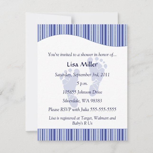 Invitation Baby shower d'empreintes de bébés - Bleu (Devant)