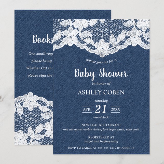 Invitation Baby shower Denim et Lace (Devant / Derrière)