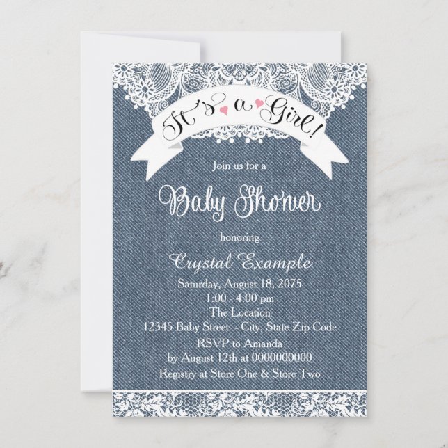 Invitation Baby shower Denim et Lace (Devant)