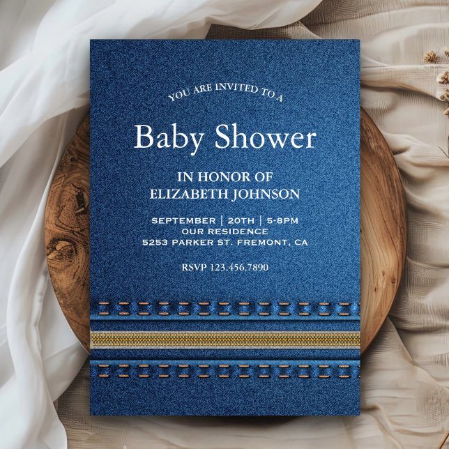 Invitation Baby shower Denim Zipper Jeans (Créateur téléchargé)