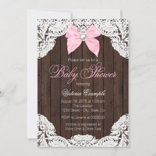 Invitation Baby shower dentelle et bois