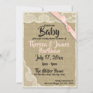 Invitation Baby shower dentelle et burlap