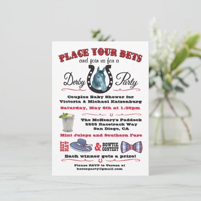 Invitation Baby shower Derby Horse Racing (Debout devant)