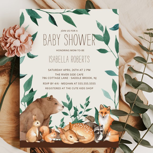 Invitation Baby shower des amis des animaux de la forêt (Créateur téléchargé)