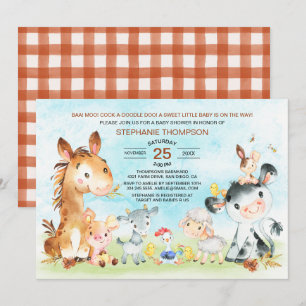 Invitation Baby shower des animaux de ferme aquarelle