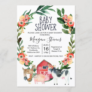 Invitation Baby shower des animaux de ferme de la 