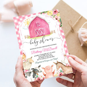 Invitation Baby shower des animaux de ferme roses filles