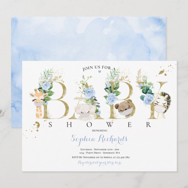 Invitation Baby shower Des Animaux De Paysage Et De Safari D' (Devant / Derrière)