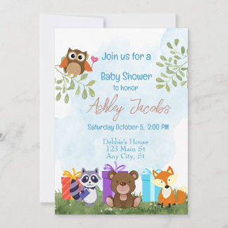 Invitation Baby shower des animaux des bois