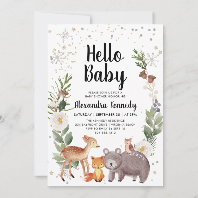 Invitation Baby shower des animaux des bois (Devant)