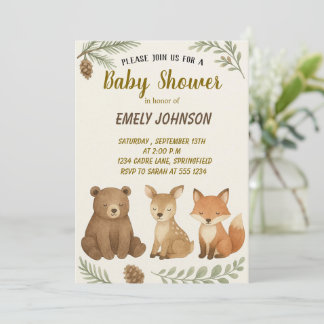 Invitation Baby shower des animaux des bois