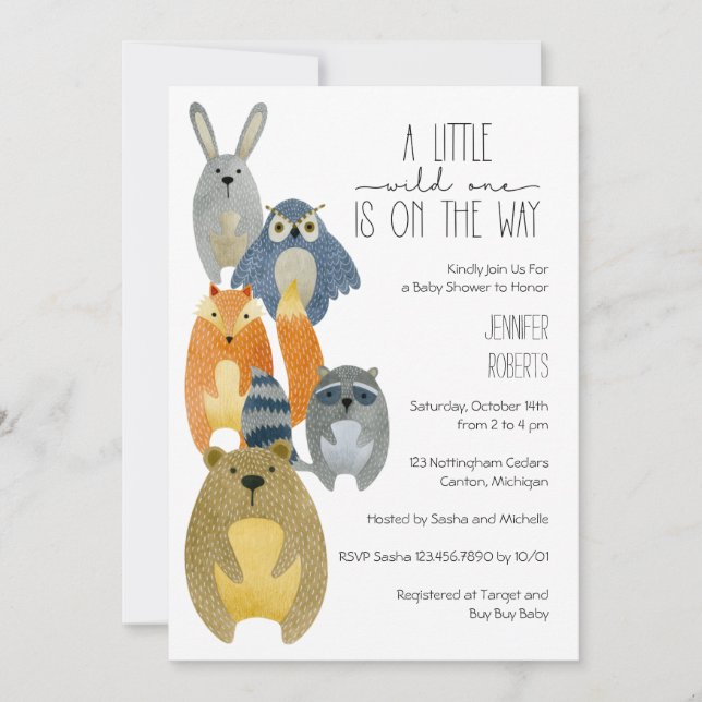 Invitation Baby shower des animaux des bois (Devant)