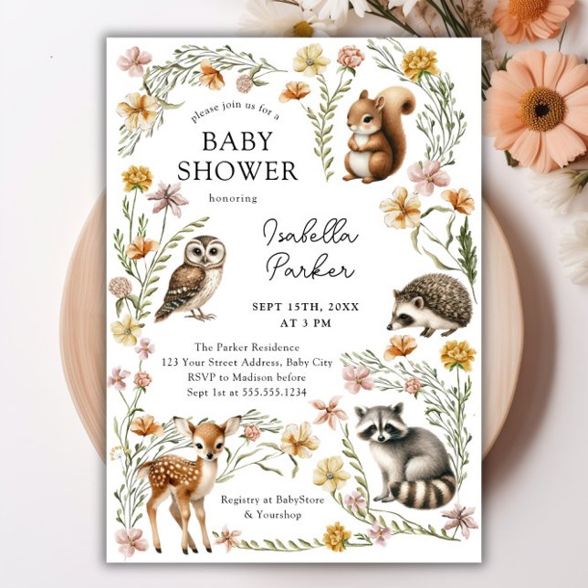 Invitation Baby shower des animaux forestiers (Woodland Forest Animals Baby Shower Invitation)