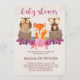 Invitation Baby shower des animaux forestiers