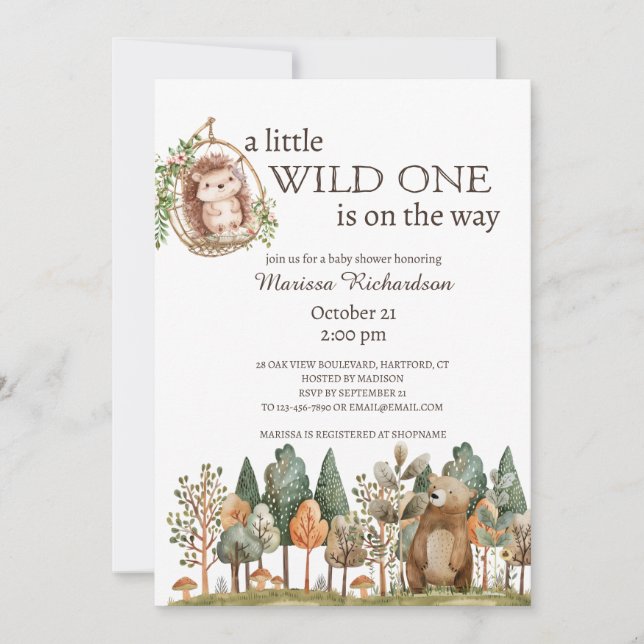 Invitation Baby shower des animaux forestiers (Devant)