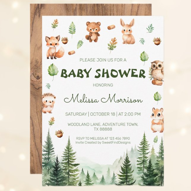 Invitation Baby shower des animaux forestiers rustiques (Woodland Rustic Forest Animals Baby Shower Invitation)