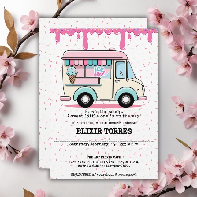 Invitation Baby shower des arroseurs de camion à glace Crème (Créateur téléchargé)