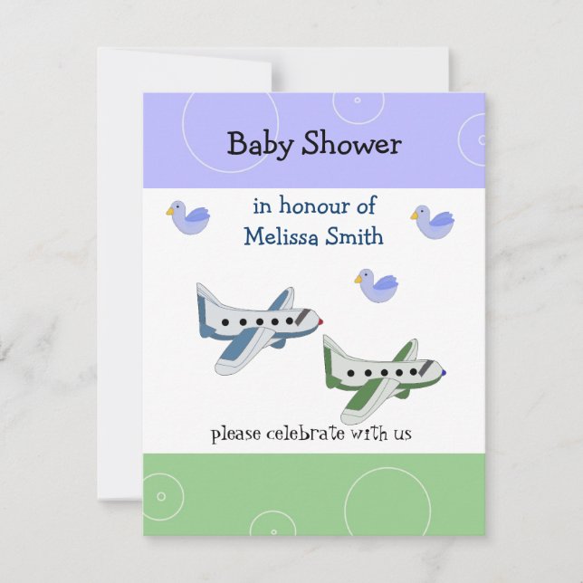 Invitation Baby shower des avions (Devant)
