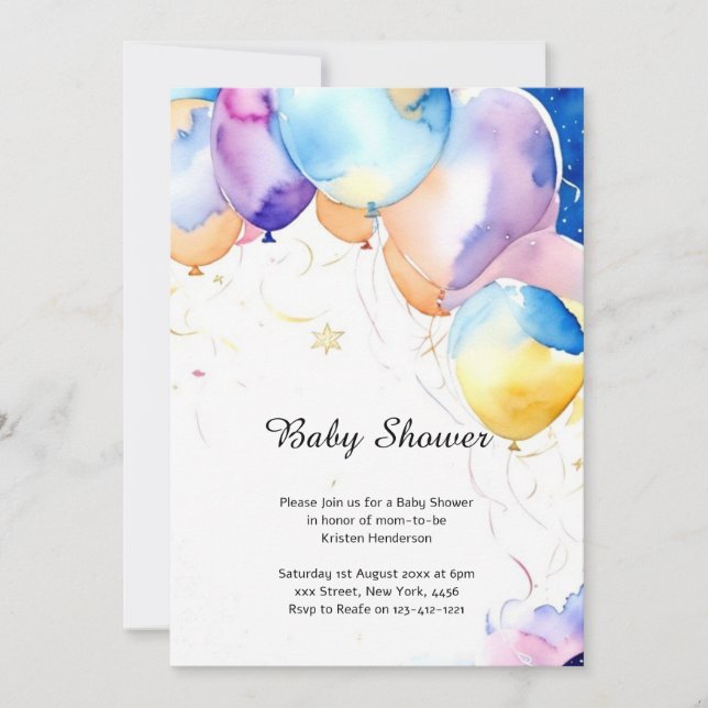 Invitation Baby shower des ballons d'aquarelle (Devant)