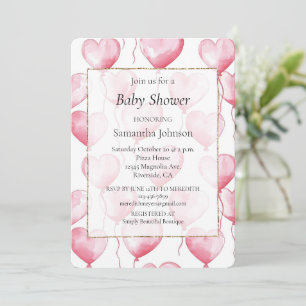 Invitation Baby shower des ballons de Coeurs roses