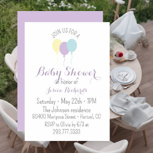 Invitation Baby shower des ballons de lilas d'aquarelle