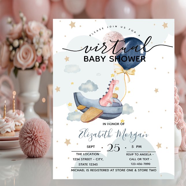 Invitation Baby shower des ballons Dino de l'avion (Créateur téléchargé)